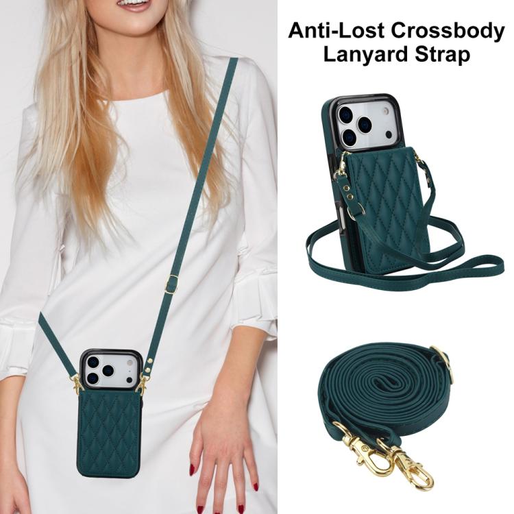For iPhone 17 Pro YM015 Crossbody Rhombic Card Bag RFID Phone Case