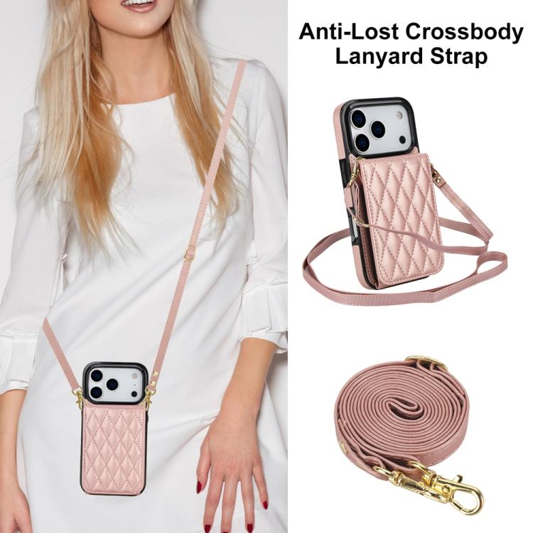 For iPhone 17 Pro YM015 Crossbody Rhombic Card Bag RFID Phone Case