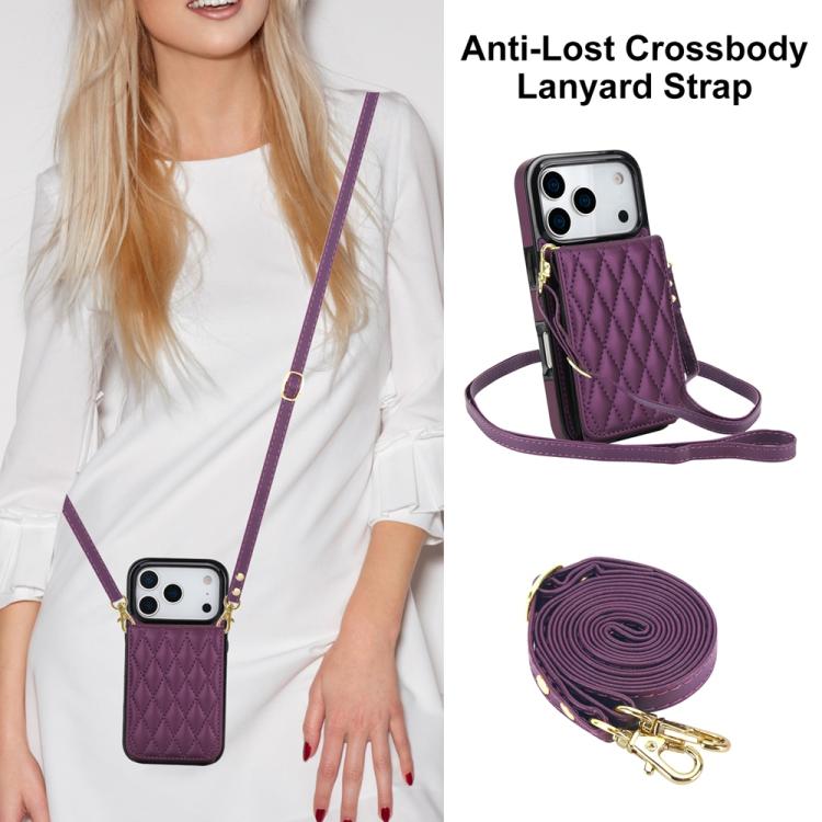 For iPhone 17 Pro YM015 Crossbody Rhombic Card Bag RFID Phone Case