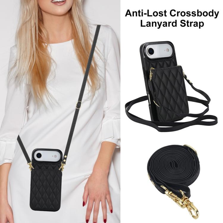 For iPhone Air YM015 Crossbody Rhombic Card Bag RFID Phone Case