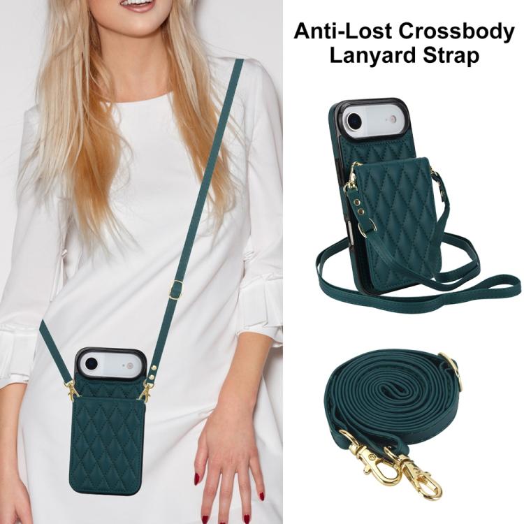 For iPhone Air YM015 Crossbody Rhombic Card Bag RFID Phone Case