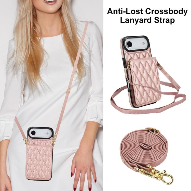 For iPhone Air YM015 Crossbody Rhombic Card Bag RFID Phone Case
