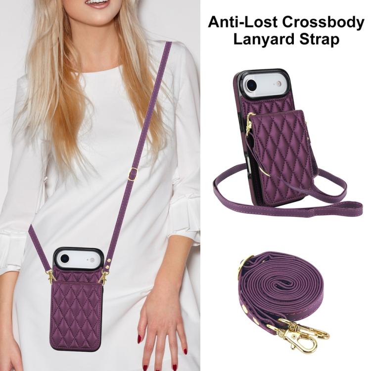 For iPhone Air YM015 Crossbody Rhombic Card Bag RFID Phone Case