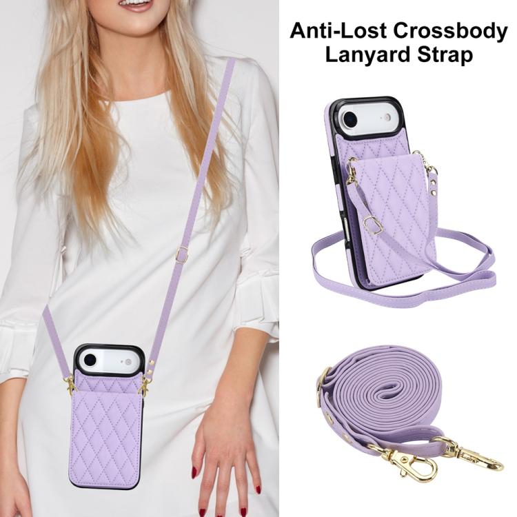 For iPhone Air YM015 Crossbody Rhombic Card Bag RFID Phone Case