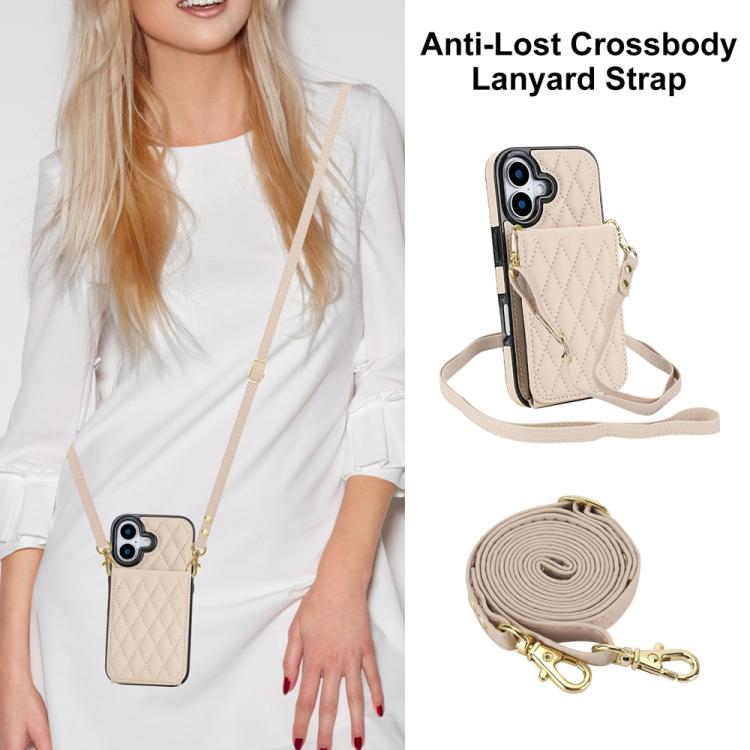 For iPhone 17 YM015 Crossbody Rhombic Card Bag RFID Phone Case