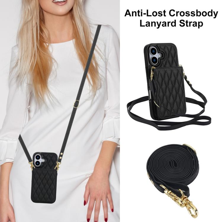 For iPhone 17 YM015 Crossbody Rhombic Card Bag RFID Phone Case