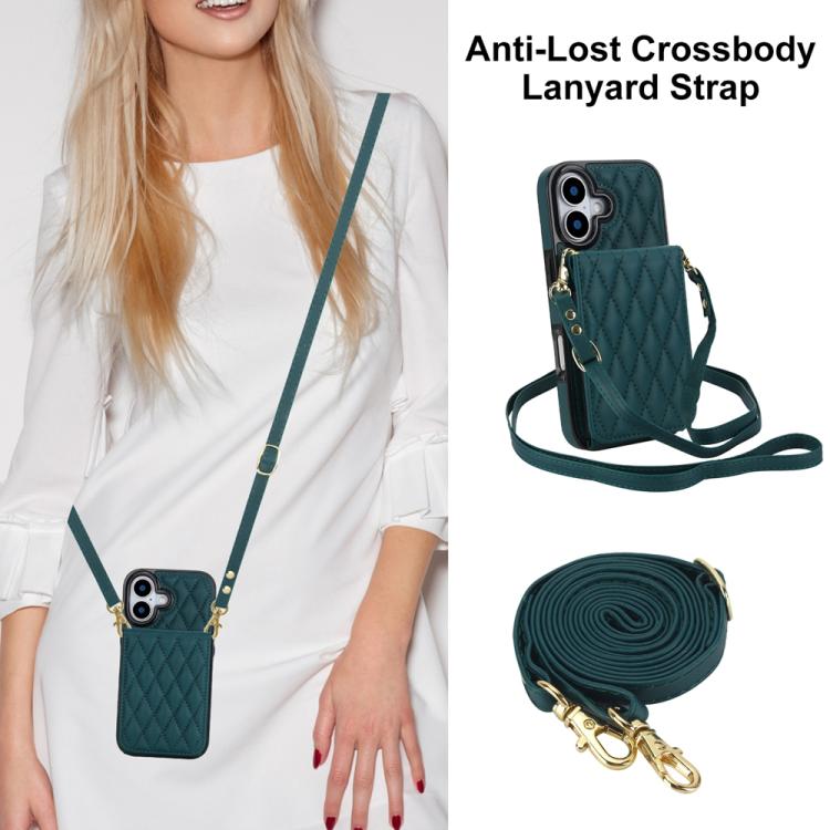 For iPhone 17 YM015 Crossbody Rhombic Card Bag RFID Phone Case