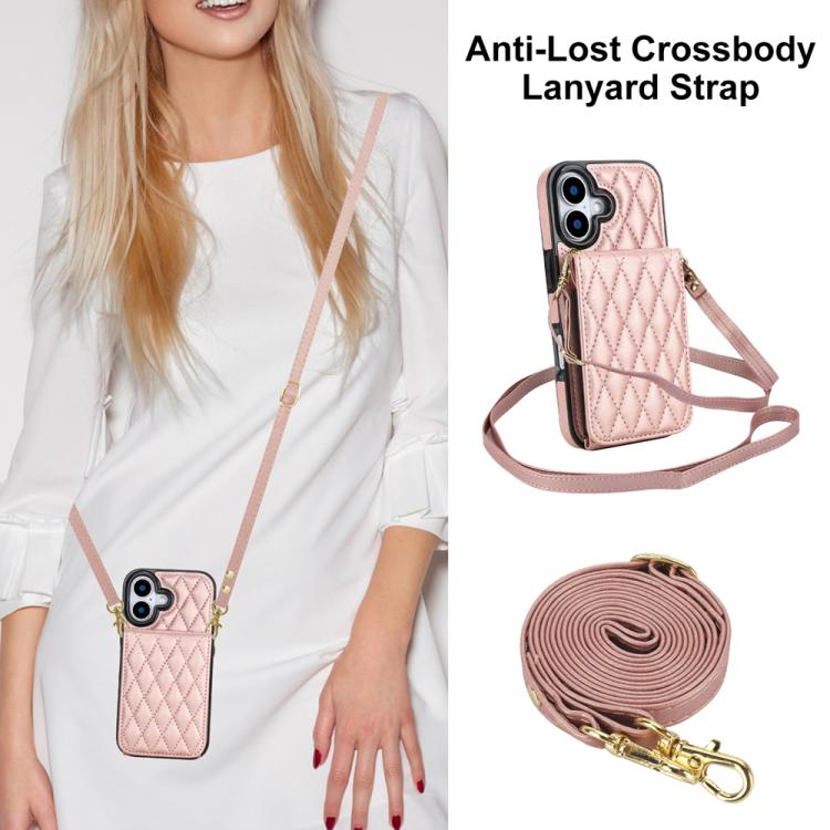For iPhone 17 YM015 Crossbody Rhombic Card Bag RFID Phone Case