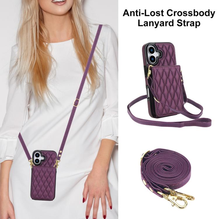 For iPhone 17 YM015 Crossbody Rhombic Card Bag RFID Phone Case