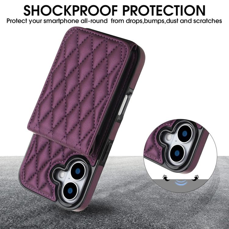 For iPhone 17 YM015 Crossbody Rhombic Card Bag RFID Phone Case
