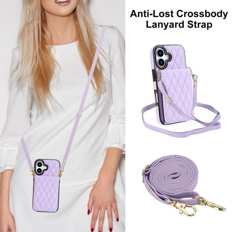 For iPhone 17 YM015 Crossbody Rhombic Card Bag RFID Phone Case