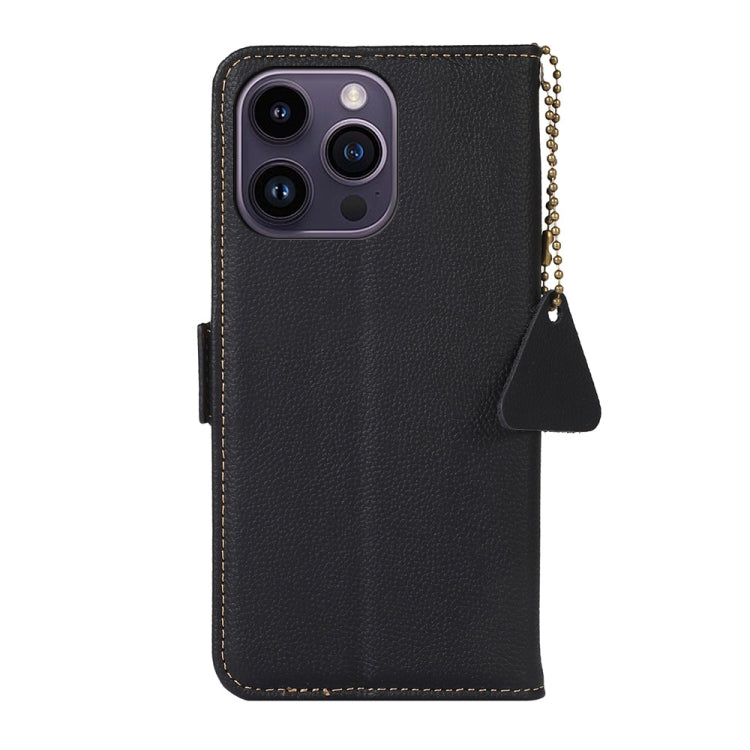 For iPhone 16 Pro Side-Magnetic TJ Genuine Leather RFID Phone Case