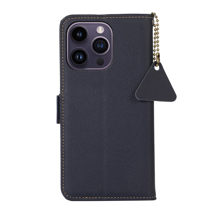 For iPhone 16 Pro Max Side-Magnetic TJ Genuine Leather RFID Phone Case