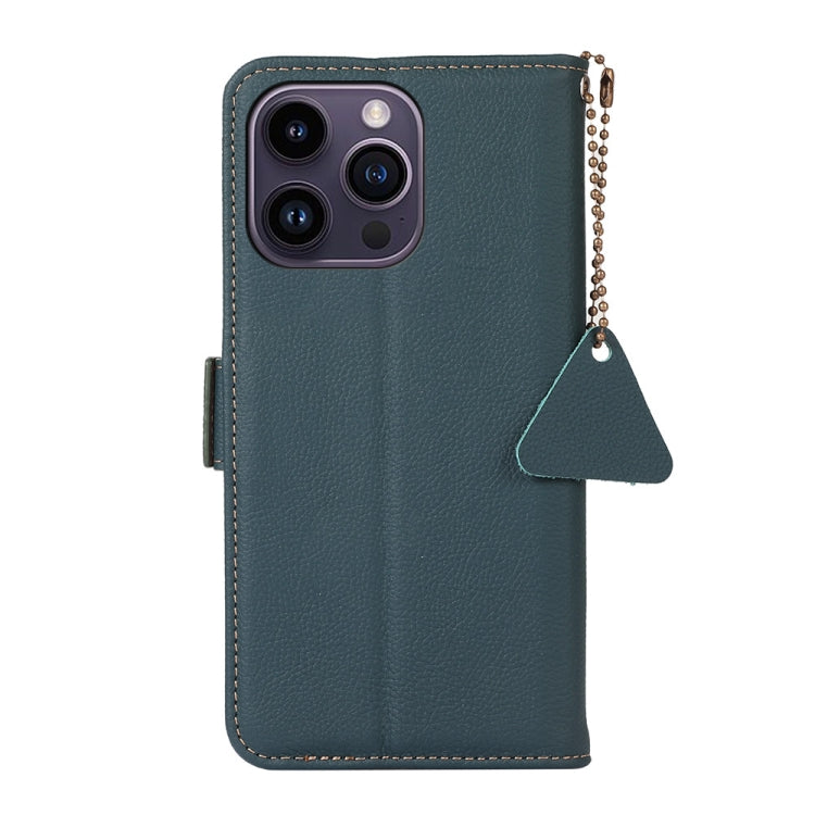 For iPhone 16 Pro Max Side-Magnetic TJ Genuine Leather RFID Phone Case