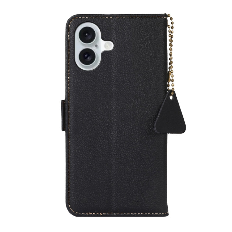 For iPhone 16 Side-Magnetic TJ Genuine Leather RFID Phone Case