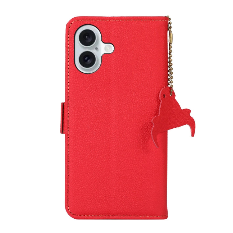 For iPhone 16 Plus Side-Magnetic TJ Genuine Leather RFID Phone Case