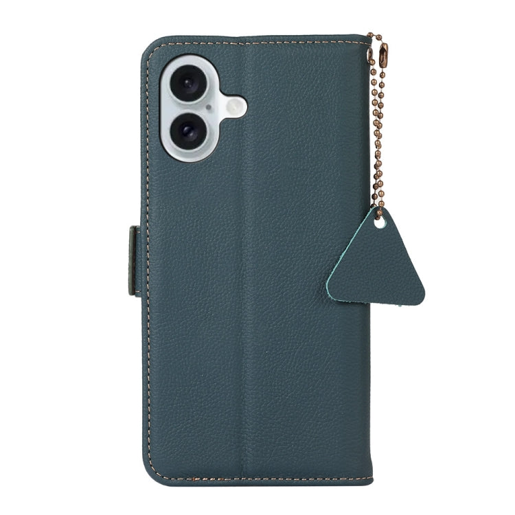 For iPhone 16 Plus Side-Magnetic TJ Genuine Leather RFID Phone Case