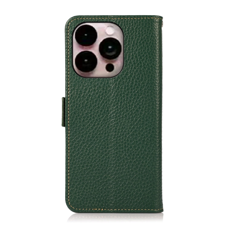 For iPhone 16 Pro Max KHAZNEH Side-Magnetic Litchi Genuine Leather RFID Case