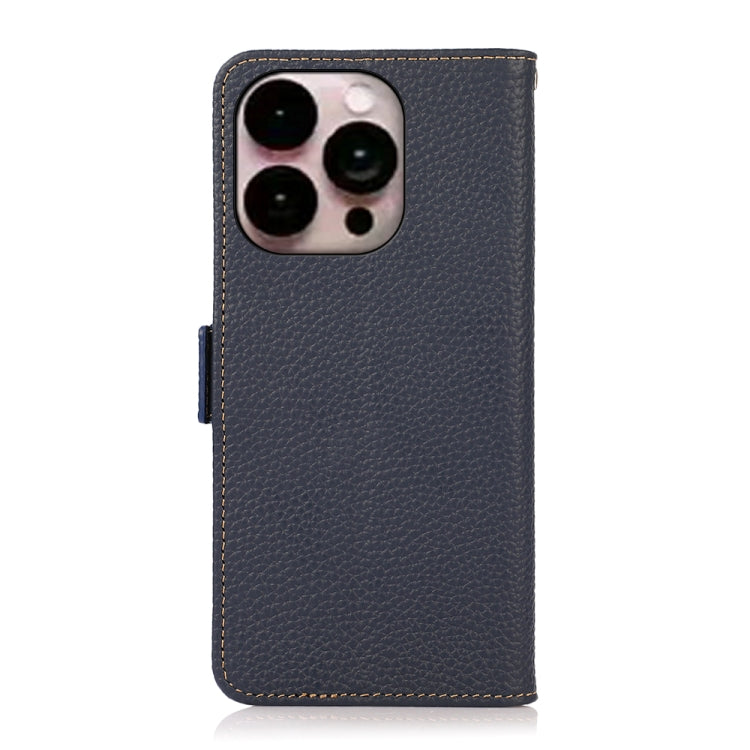 For iPhone 16 Pro KHAZNEH Side-Magnetic Litchi Genuine Leather RFID Case
