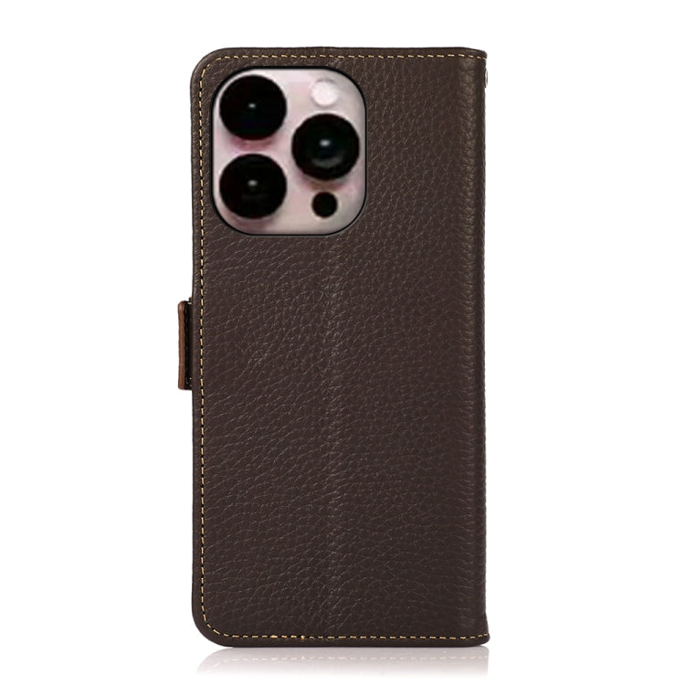 For iPhone 16 Pro KHAZNEH Side-Magnetic Litchi Genuine Leather RFID Case