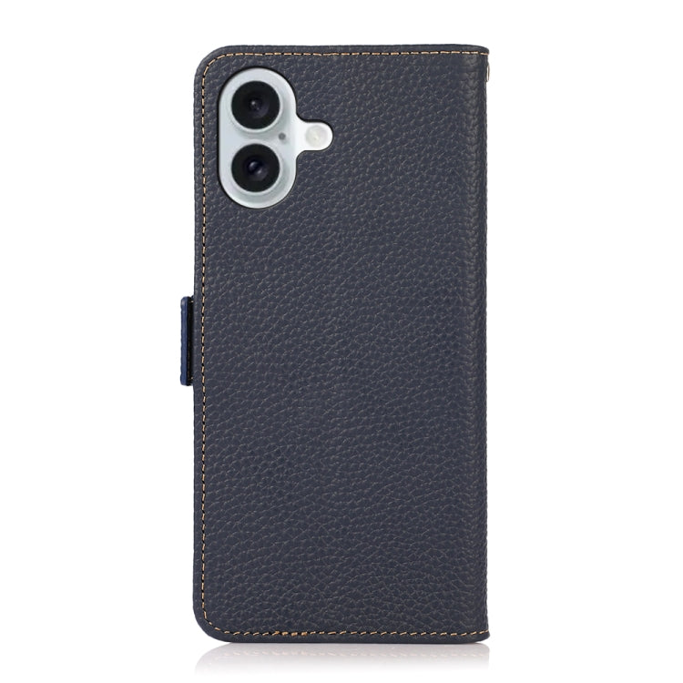 For iPhone 16 KHAZNEH Side-Magnetic Litchi Genuine Leather RFID Case
