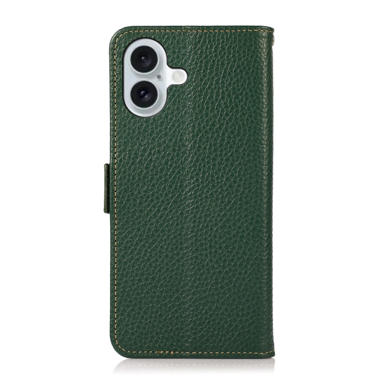 For iPhone 16 KHAZNEH Side-Magnetic Litchi Genuine Leather RFID Case