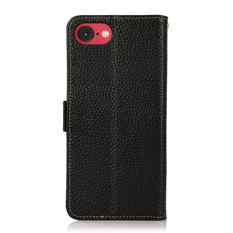 For iPhone 16e / 17e KHAZNEH Side-Magnetic Litchi Genuine Leather RFID Case