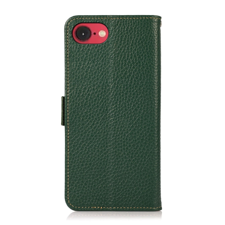 For iPhone 16e / 17e KHAZNEH Side-Magnetic Litchi Genuine Leather RFID Case