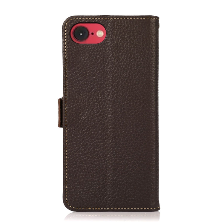 For iPhone 16e / 17e KHAZNEH Side-Magnetic Litchi Genuine Leather RFID Case
