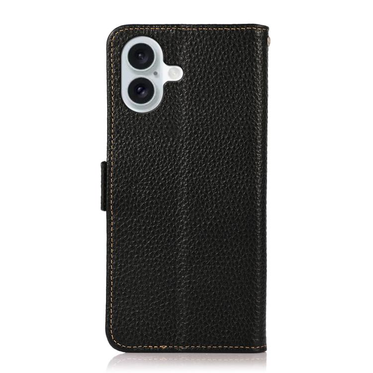 For iPhone 17 KHAZNEH Side-Magnetic Litchi Genuine Leather RFID Case