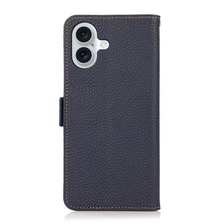 For iPhone 17 KHAZNEH Side-Magnetic Litchi Genuine Leather RFID Case
