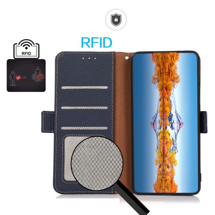 For iPhone 17 KHAZNEH Side-Magnetic Litchi Genuine Leather RFID Case