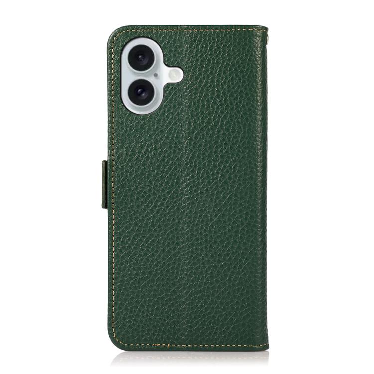 For iPhone 17 KHAZNEH Side-Magnetic Litchi Genuine Leather RFID Case