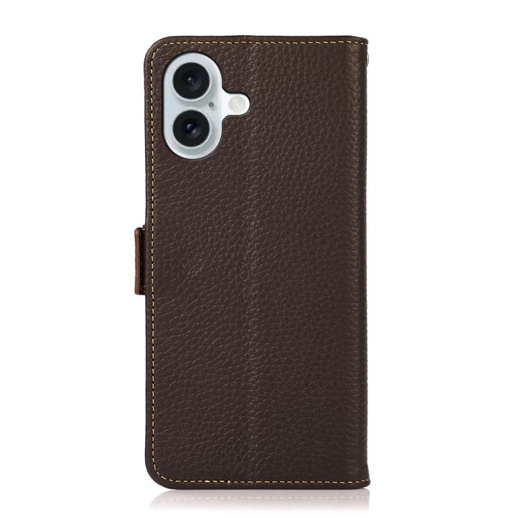 For iPhone 17 KHAZNEH Side-Magnetic Litchi Genuine Leather RFID Case