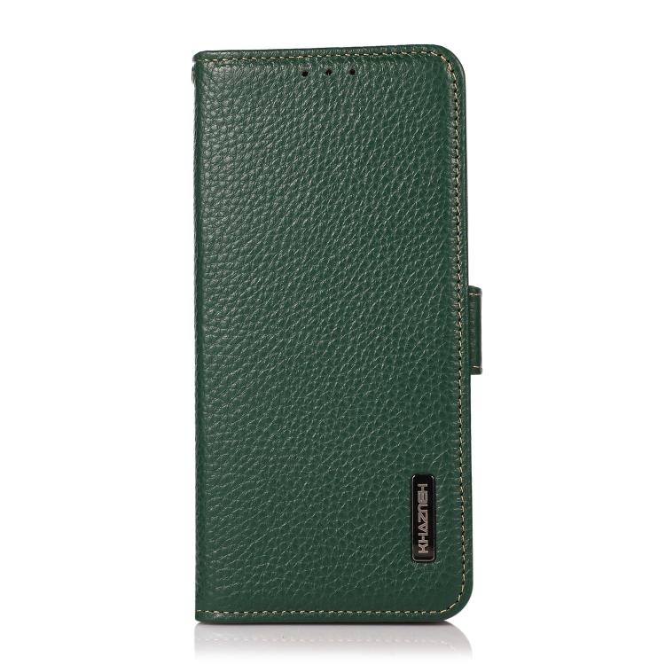 For iPhone Air KHAZNEH Side-Magnetic Litchi Genuine Leather RFID Case