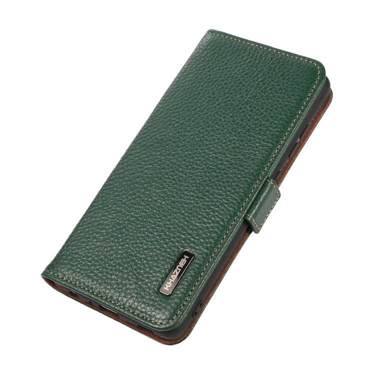 For iPhone Air KHAZNEH Side-Magnetic Litchi Genuine Leather RFID Case