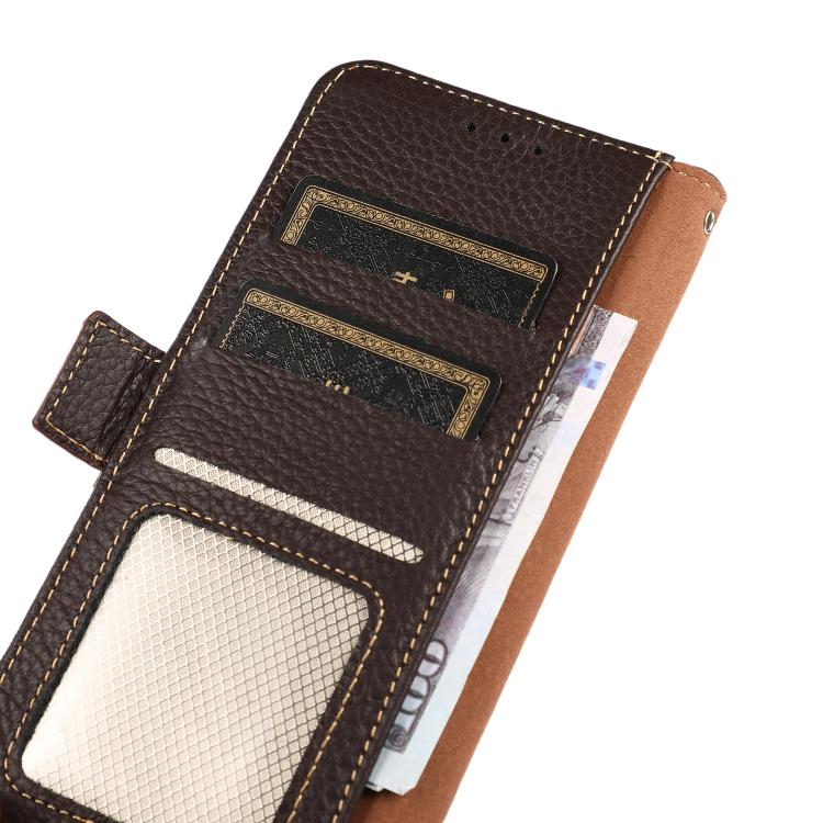 For iPhone Air KHAZNEH Side-Magnetic Litchi Genuine Leather RFID Case