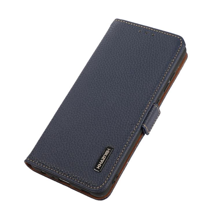 For iPhone 17 Pro KHAZNEH Side-Magnetic Litchi Genuine Leather RFID Case