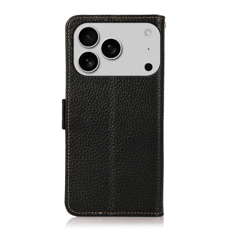 For iPhone 17 Pro Max KHAZNEH Side-Magnetic Litchi Genuine Leather RFID Case