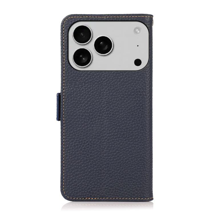 For iPhone 17 Pro Max KHAZNEH Side-Magnetic Litchi Genuine Leather RFID Case