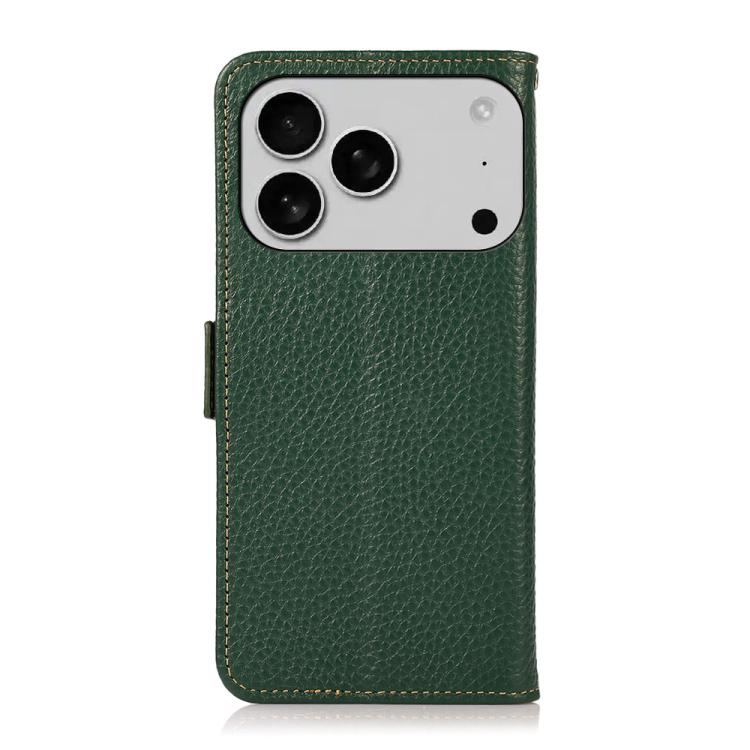 For iPhone 17 Pro Max KHAZNEH Side-Magnetic Litchi Genuine Leather RFID Case