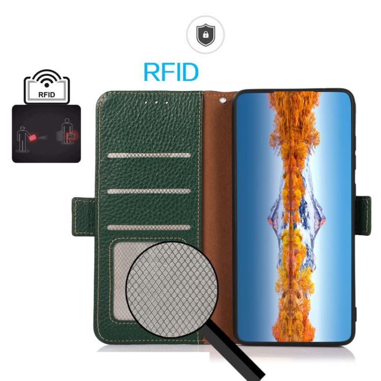 For iPhone 17 Pro Max KHAZNEH Side-Magnetic Litchi Genuine Leather RFID Case