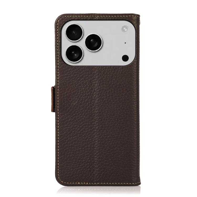For iPhone 17 Pro Max KHAZNEH Side-Magnetic Litchi Genuine Leather RFID Case