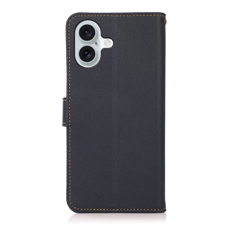 For iPhone 16 Plus KHAZNEH Custer Genuine Leather RFID Phone Case