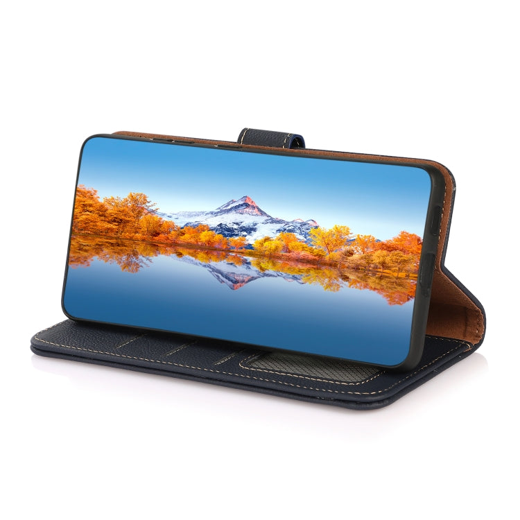 For iPhone 16e / 17e KHAZNEH Custer Genuine Leather RFID Phone Case