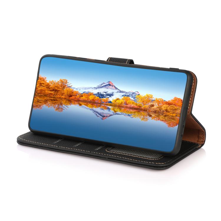 For iPhone 17 KHAZNEH Custer Genuine Leather RFID Phone Case