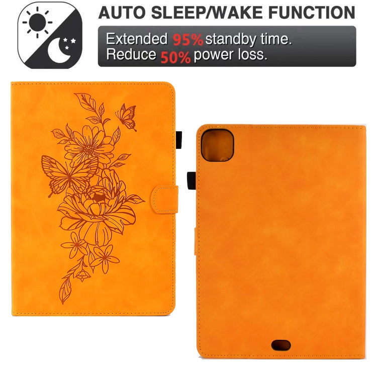 For iPad Pro 11 2025 / 2024 Peony Butterfly Embossed Leather Smart Tablet Case