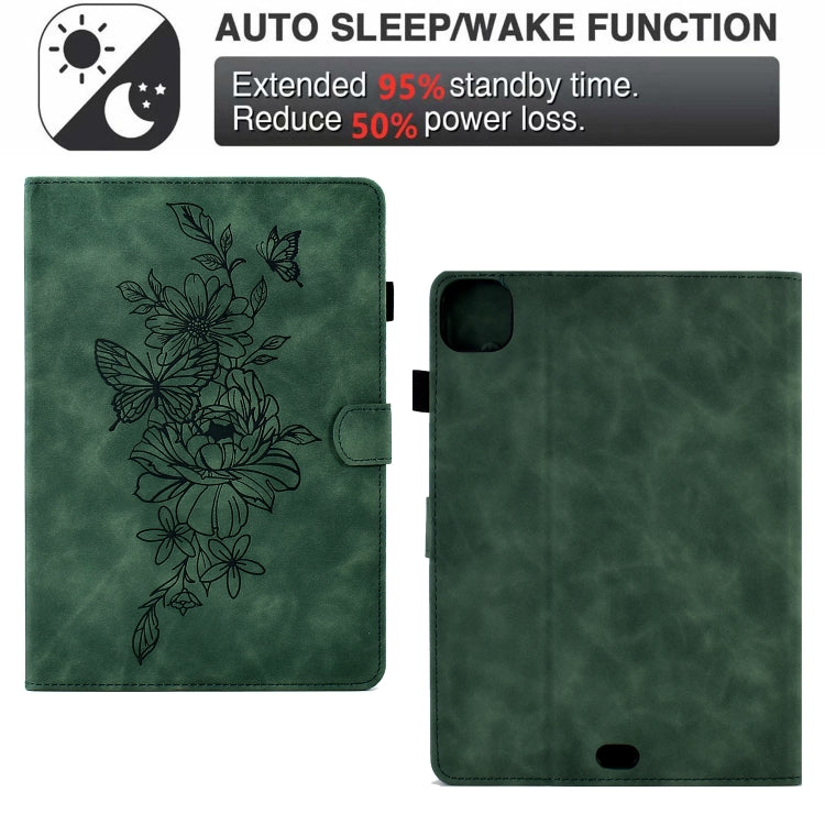 For iPad Pro 11 2025 / 2024 Peony Butterfly Embossed Leather Smart Tablet Case