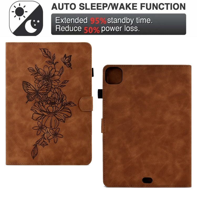 For iPad Pro 11 2025 / 2024 Peony Butterfly Embossed Leather Smart Tablet Case