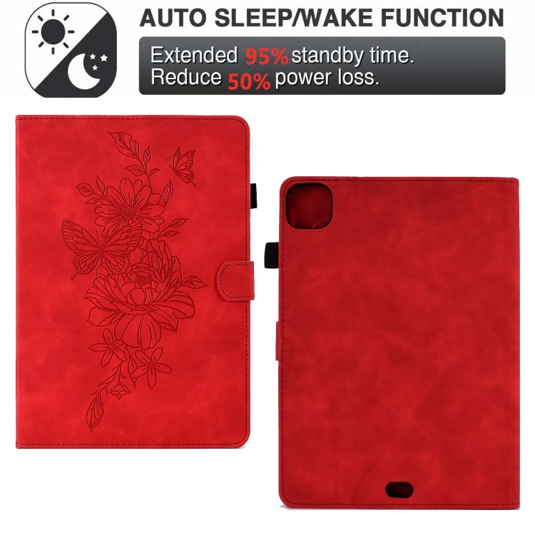 For iPad Pro 11 2025 / 2024 Peony Butterfly Embossed Leather Smart Tablet Case